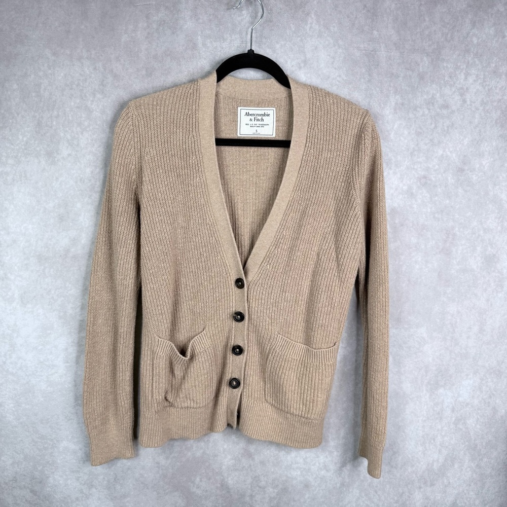Abercrombie & Fitch Button Front Cotton Blend Knit Cardigan In Light Brown Sz S